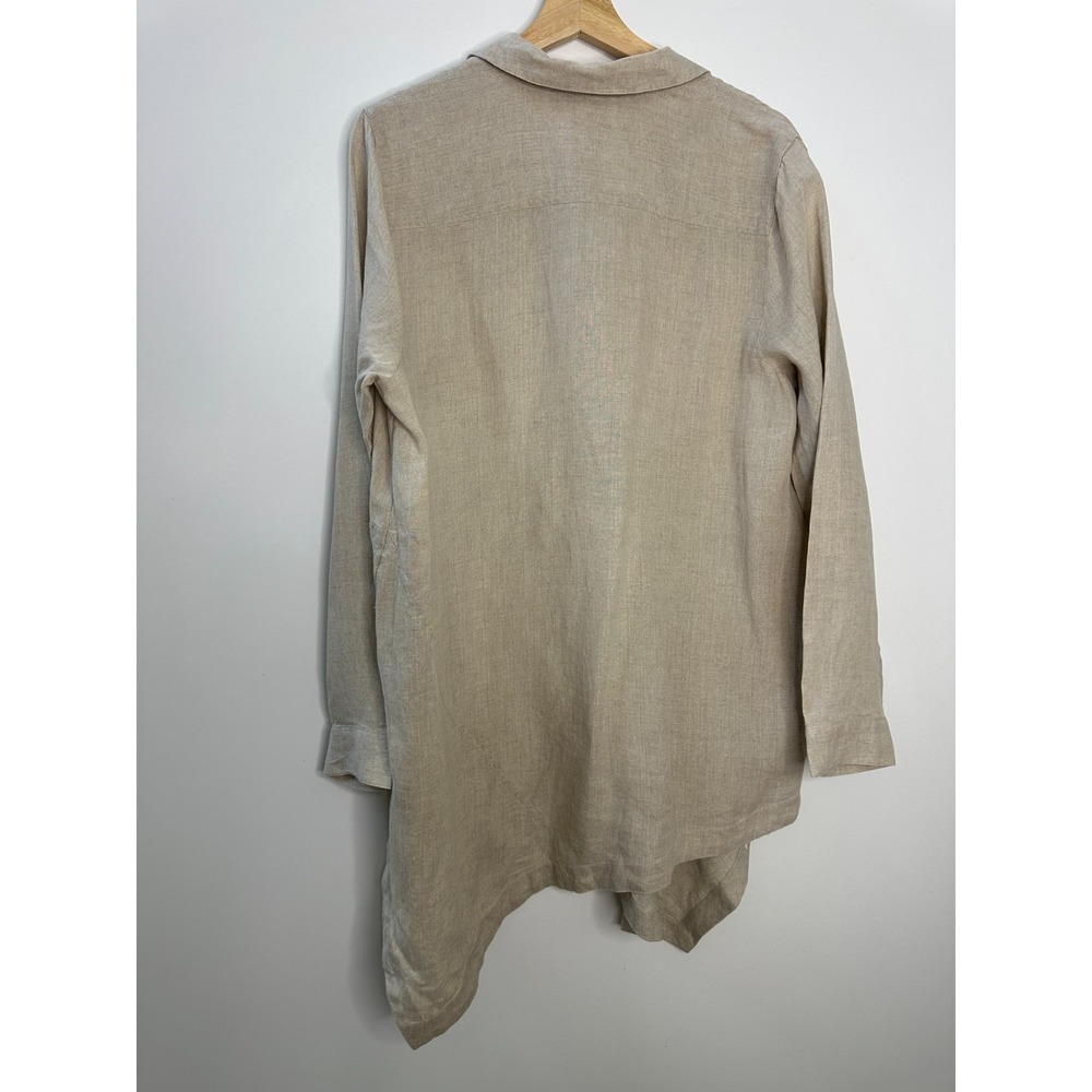 J Jill Love Linen Asymmetrical Tunic Top LS Beige Medium Lagonlook Coastal Vaca - Picture 10 of 12